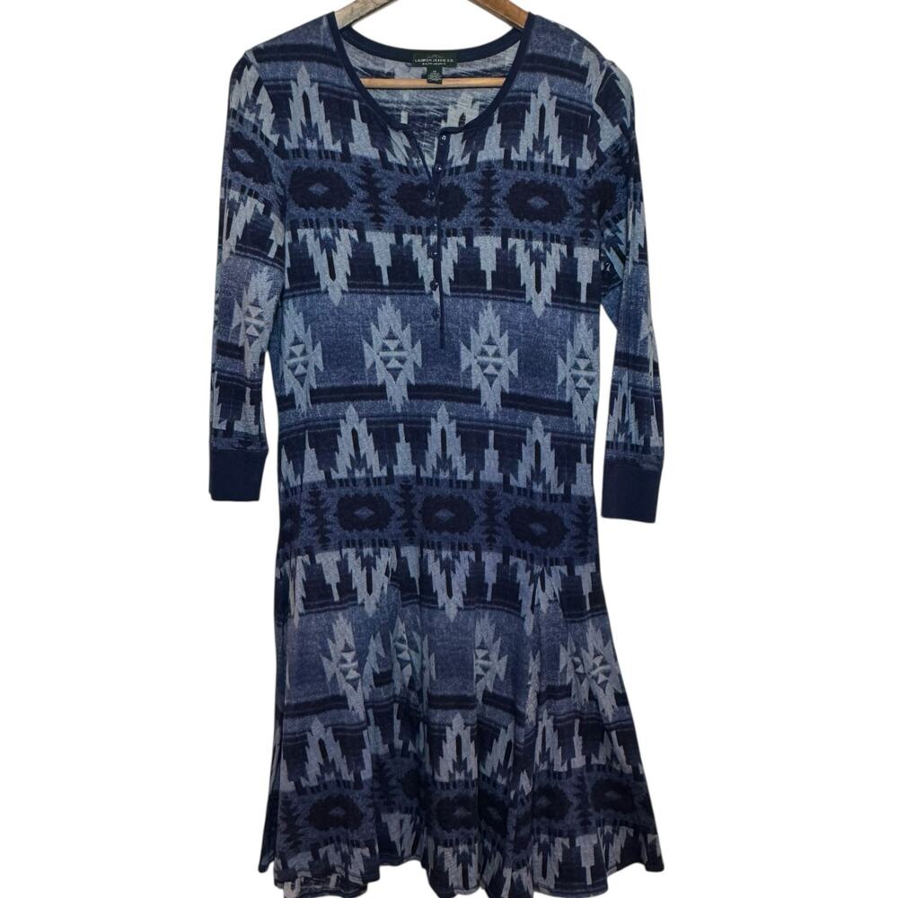 Lauren Jeans Co Southwestern Aztec Henley Neckline 100% Cotton Jersey Dress